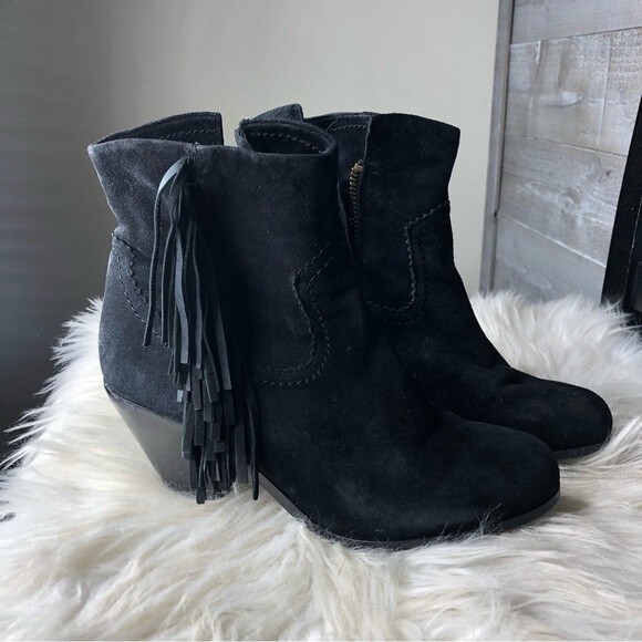 Sam Edelman 7 Louie black suede fringe western booties fall boots size 7 - Picture 2 of 7